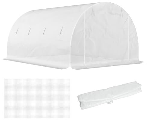 Outsunny Bâche de Rechange Serre Tunnel 12 m², bâche 4 x 3 x 2 m PE Anti-UV imperméable 8 fenêtres + Porte Enroulable zippée Blanc