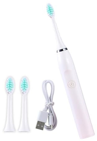 Brosse à dents électrique pour adultes - Batterie rechargeable - Portable avec 3 têtes de brosse - Minuteur intelligent de 2 minutes - 5 modes