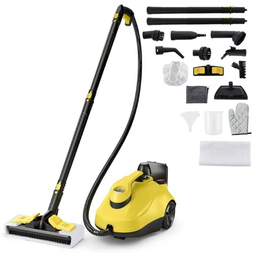 COSTWAY 2000W Steam Cleaner, 1.8L 5 Bar Multipurpose Steam Mop with 15 Accessories & Trigger Lock, Kills 99.9% of Bacteria, Household Steamer Cleaning Machine for Floor Window Carpet Car Tile (Yellow)
