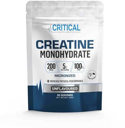 Creatine Monohydrate Powder 300g (60 x 5g Servings) - Micronized Pure Creatine Powder to Support Muscle Growth for Men & Women - Vegan Workout Supplement - Unflavoured, Critical Supplements