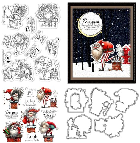 Weihnachtsmann-Stempel und Stanzformen für Kartenherstellung, Schornstein, transparentes Silikon, klare Stempel und Metall-Stanzformen, Sets für DIY, Scrapbooking, Papierbasteln, Siegel, dekoratives