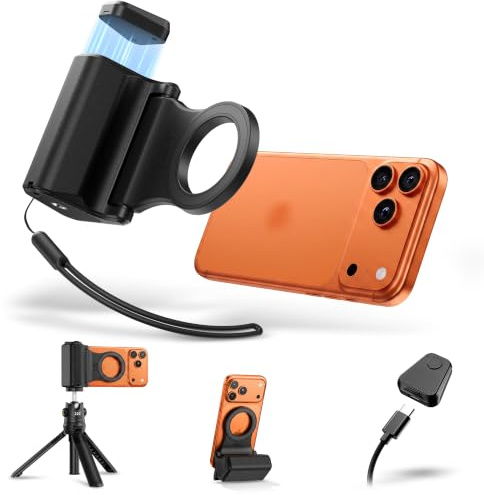 Magnetische Telefon Kamera Griff,Shutter Griff für iPhone 17 Pro Max mit Bluetooth Remote & 1/4Stativ Schraube für iPhone 16 15 14 13 & Android Smartphone Kamera Griff Halter für Video Foto Shooting