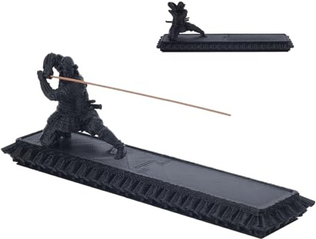 NBEADS 1 Set Japanese Style Samurai Incense Holder, 28.5x11x7cm PLA Warrior Statue Incense Burner with Storage Box and Ash Catcher for Home Office Teahouse Zen Decor, Black