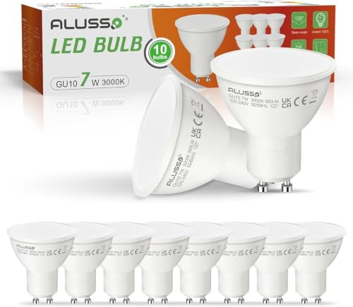 ALUSSO GU10 LED Warmweiss 7W Lampe, 3000K Warmweiß Leuchtmittel, 10 Stück | 560LM ersetzt 70W, 120° Abstrahlwinkel, Nicht Dimmbar Reflektorlampe, Energiesparendes für Wohnzimmer, Küche, Schlafzimmer