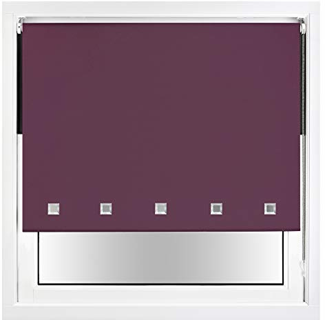 FURNISHED Blackout Roller Blind with Square Eyelets & Metal Fittings Trimmable - Aubergine, 60W x 165H cm