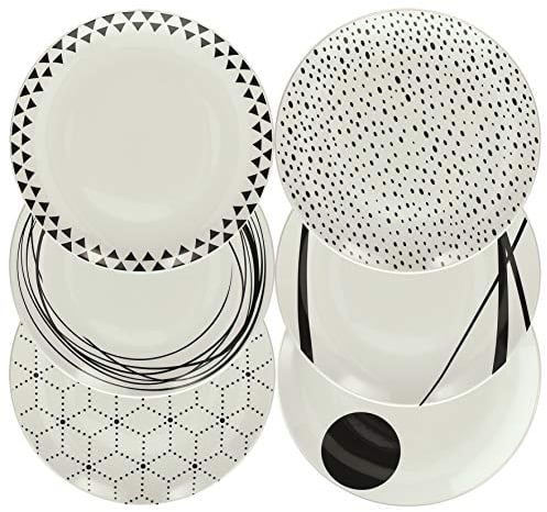 Tognana Graphic - Juego de platos para 6 personas, 18 piezas, porcelana, blanco y negro