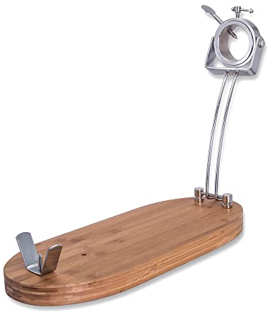 3 Claveles - Soporte Jamonero Plegable, Giratorio 2 Posiciones, Madera de Bambú y Acero Inoxidable - 47 x 18.5 cm