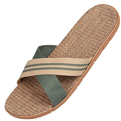 Unisexe Sandales Plates Couples Antidéparant Tongs d'Intérieur Maison Bureau en Lin Mules Sabots Slippers Eté Léger Chaussons Pantoufles Plage Piscine Chaussures Ouverts Confort,39/40 EU,Vert