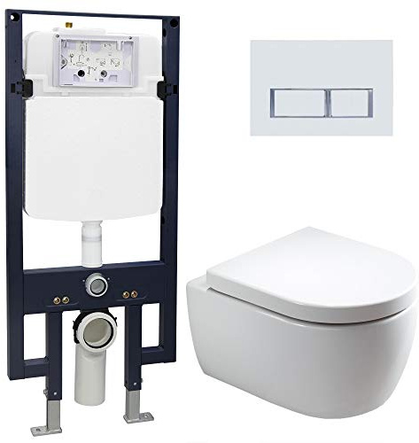 WC-Komplettpaket 22: WC NT2039 und Soft-Close Sitz mit Vorwandelement G3008 und Betätigungsplatte vorne, Betätigungsplatte:Modell 4112 weiß matt