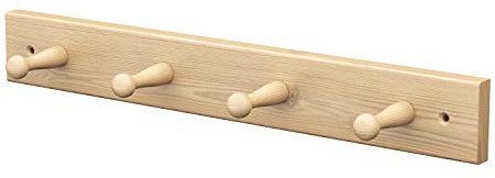 Sossai® Wandgarderobe aus Holz | Natürliche Optik - hochwertiges Kiefernholz | HG1 | seidenmatt lakiert | Hakenleiste mit 4 Garderobenhaken | Breite: 41 cm