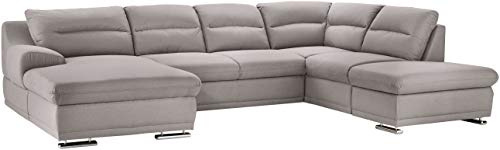 Mivano Wohnlandschaft Coast / Große Sofagarnitur in U-Form / Mit Recamiere links und Ottomane rechts / 334 x 88 x 217 / Mikrofaser: silver