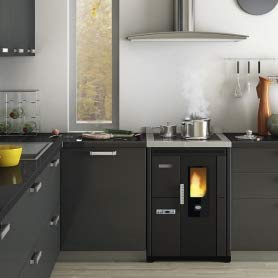 Eva Calòr Nina Poêle à granulés encastrable avec four et plaque de cuisson : Plan de cuisson - Verre céramique