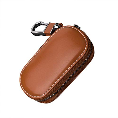 Genuine Leather Car Key Chain Zipper Key Case,Faraday Bag For Car Keys Keyless Entry Fob Guard RFID Signal Blocking Pouch Bag, Genuine Leather Car Keychain Key Holder Bag Wallet Cover/Key Zipper Case
