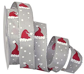 Christa-Bänder Weihnachtsband Nikolausmütze grau mit Draht 25mm