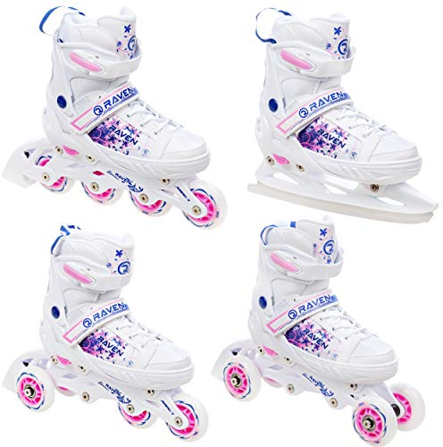 RAVEN 4in1 Inline Skates Triskates Rollschuhe Schlittschuhe Inliner für Kinder Mädchen verstellbar (Meia, 28-32 (18,5cm-21cm))