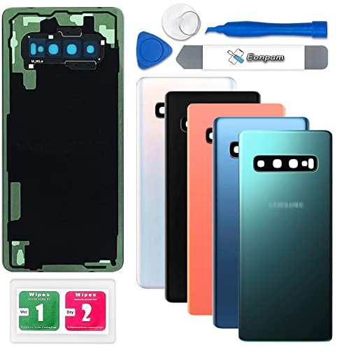 Eonpam Akkudeckel für Samsung Galaxy S10+ Plus G975 Rückseite Glas Backcover Ersatz Reparatur Set mit Kameraglas (Prisma Grün)
