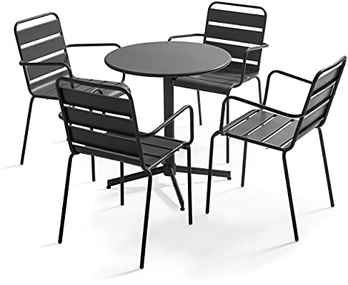 Oviala Palavas Gartentisch und 4 Stühle, Metall, Grau