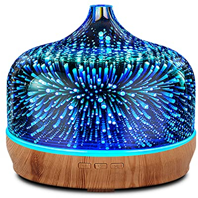 Porseme Verre diffuseur d'arômes 500ml, diffuseur pour huiles essentielles, Grand humidificateur, Brume fraîche ultrasonique, 7 changements de Couleur, Dure 15 à 21 Heures pour Appartement(Silver)