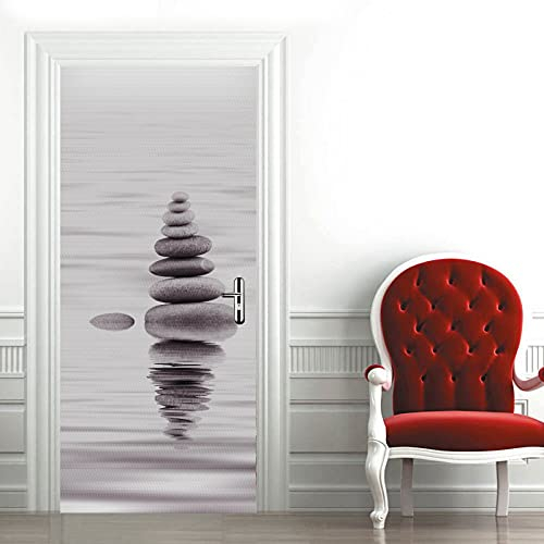 A.Monamour Türtapete Selbstklebend Türfolie Türposter 3D Zen Balance Stein Die Kieselpyramide Mit Spiegelung Im Wasser Vinyl Folie Türdeko Tapete Wandbild Türaufkleber Türtattoo 77 x 200 cm