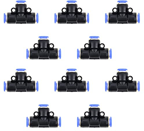 ZXShow 10 Stück 6mm T-Verbinder PE6 Pneumatische Anschlüsse Pneumatik Steckverbinder 3 Way Push in Schnellsteckverbinder Druckluft Steckverbinder Pneumatische Verbinder für 6mm Pneumatik Schlauch