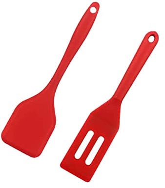 2 Pieces Mini Spatula Small Spatula Brownie Serving Set Flexible Nonstick Silicone Red Serve Slotted Spatula Turner for Cooking, Baking & Flipping Eggs
