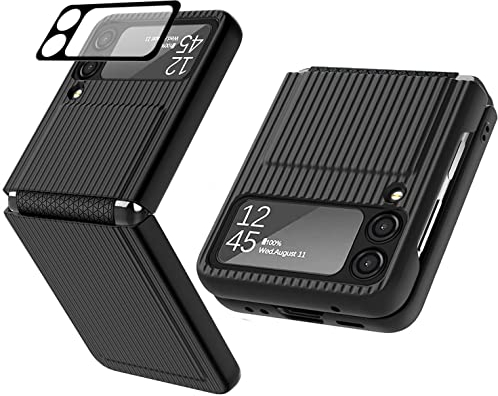 Miimall Schutzhülle für Samsung Galaxy Z Flip 3 Hülle, [TPU Scharnierschutz] Kamera Abdeckung Ultra Dünn Hartes PC Cover Anti-Kratzer Anti-Fingerabdruck Schutz Hülle für Galaxy Z Flip 3 2021 - Schwarz