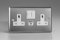 Varilight Classic Brushed Steel 2-Gang 13A Single Pole Switched Socket with 1x USB A & 1x USB C Charging Ports with White Inserts