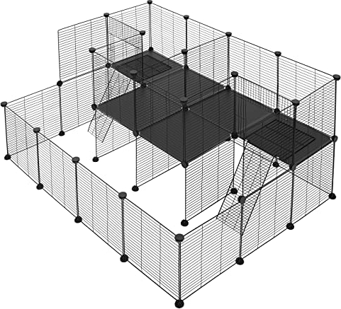 EUGAD Freigehege für Kaninchen & Kleintiere DIY-Set Auslaufgitter mit Tür und Leiter 35x35cm/Platte,Auslaufgitter für Meerschweinchen, Hasen,Hamster,Metallgitter Kleintierkäfig Innen (145x108x72cm)