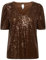 ICHI IHFAUCI S2 Damen Kurze Bluse Kurzarm Pailettenbluse mit V-Ausschnitt Regular Fit, Größe:S, Farbe:Coffee Bean (190915)