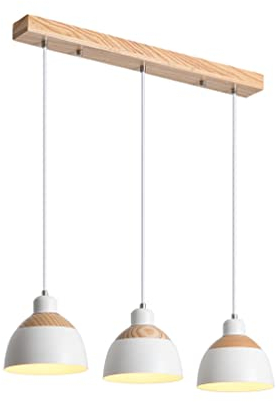 Beasiu-Eletro Retro Holz Hängeleuchte 3-Flammig Esstischlampe Weiß Metall Pendelleuchte Industrie Höhenverstellbar Hängelampe für Esszimmer Küche Cafe Theke Innen Büro Pendellampe,E27