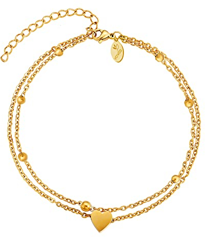 VICKWOOD Fußkettchen aus Wasserfestem Edelstahl Layer Silber/Gold/Rose Gold 18K vergoldet von 20 cm / 25 cm bis 30 cm verstellbar für Frauen