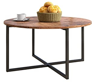 HOJINLINERO Table basse ronde pour salon, tables d'appoint industrielles empilables, table d'extrémité pour décoration de chambre à coucher, noir + marron (marron rustique)