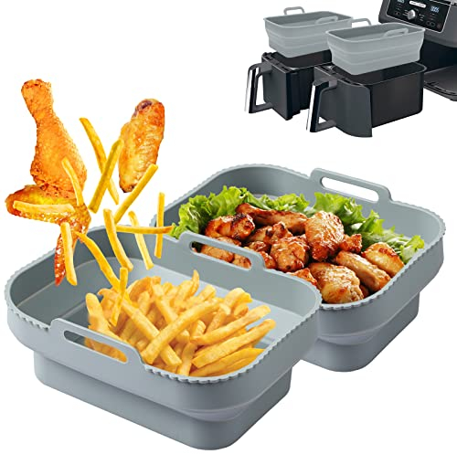 2Pcs Silicone Liners for Ninja Dual Air Fryer AF400UK/AF451UK, Foldable Silicone Air Fryer Pot Basket, Food Grade, Reusable, Ninja Dual Air Fryer Accessories