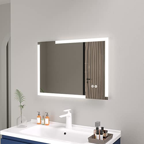 Plumbsys Specchio Bagno Luce LED 50x70cm, Specchio Bagno parete con luci, Interruttore Tattile, Anti-appannamento, 3 temperature di colore, IP54 impermeabile