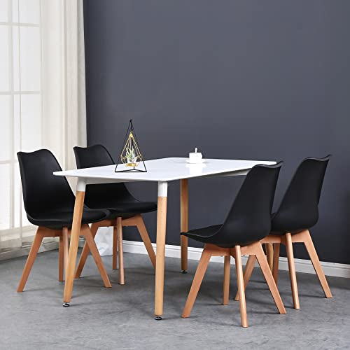 GrandCA HOME Rechteckiger Esstisch mit 4 Esszimmerstühlen, geeignet für Esszimmer, Küche, Wohnzimmer, weißer Esstisch und Schwarze Stühle