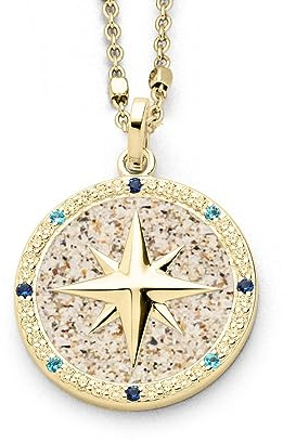 DUR Schmuck: Anhänger Kompassrose 2.0 mit Zirkonia und Strandsand, vergoldet, P4340