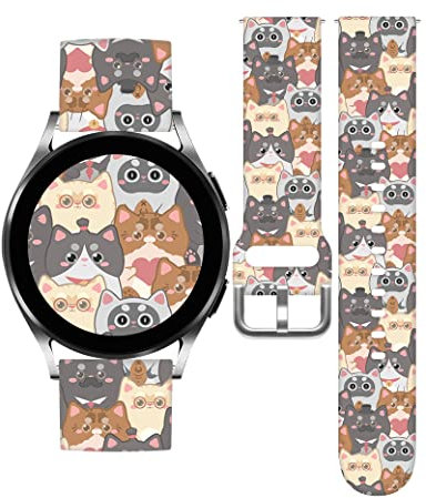 TOXXU Cute Cats Watch Band 20 mm Kompatibel mit Samsung Galaxy Watch 5,Watch 5 Pro,Watch 4, niedliches Kätzchen-Muster, Silikon bedrucktes Ersatzarmband