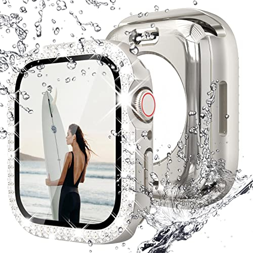 NewWays Schutzhülle für Apple Watch Series 9/8/7 41mm Hülle mit Glas Displayschutz,Glitzer Diamant Zubehör für iWatch 41mm,Sternenlicht