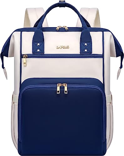 17.3 Zoll Laptop Rucksack für Frauen Mode Reise Rucksack Business Computer Arbeit Rucksack mit USB-Port, breite offene Design Blau-Weiß