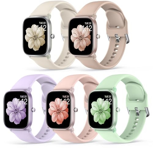 Higgs 5 Piezas Correa 20mm Mujer Hombre, Pulsera, Suave, Silicona Deportiva, Rosa. Compatible con Amazfit GTS/GTS 2(2Mini)/GTS 3/GTS 4 Mini y Bip S/Bip S Lite/Bip U/Bip U Pro,