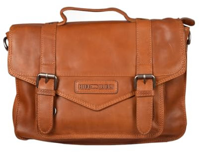 Hill Burry Leder-Umhängetasche Waschleder Laptoptasche bis 19 Zoll I Messenger Bag echt Büffel-Leder I Aktentasche I Luxe Line Bürotasche Handgefertigt I L 34cm x H 27cm x B 7cm (Schwarz) (Braun)