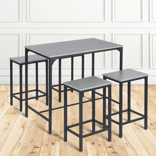 Buybyroom Mesa de bar con 4 taburetes, mesa de comedor 100 x 60 x 90 cm, taburetes 30 x 40 x 65 cm, diseño