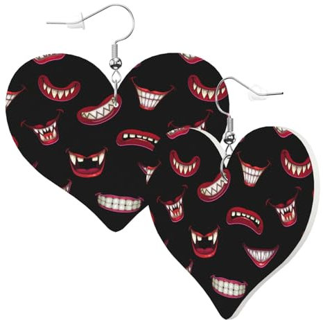 Leder Modische Herzform Ohrringe Creepy Monster Lächeln Frauen Anhänger Ohrringe Mädchen Herz Ohrringe Schmuck Geschenke Für Geburtstage Hochzeit Party, Einheitsgröße, Leder