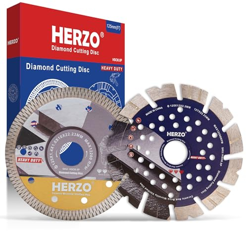 HERZO Disque Diamant 125 mm Carrelage Marbre, Disque à Tronçonner pour Carrelage, Marbre, Pierre Naturelle (Lot de 2, jaune et bleu)