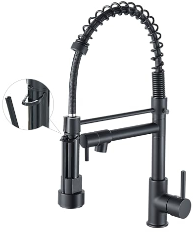 Grifo de cocina con rociador extraíble, arco alto, monomando, llave para fregadero de cocina, negro mate