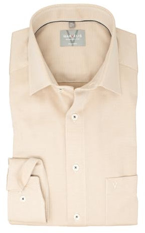 Marvelis Herren Businesshemd Comfort Fit Kent Kragen Langarm Struktur Beige, Kragenweite:46