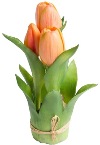 Botanic-Haus künstliche Tulpe/künstliches Tulpenarrangement selbst stehend mit 2 Tulpen und 1 Tulpenknospe Farbe: lachs real-Touch