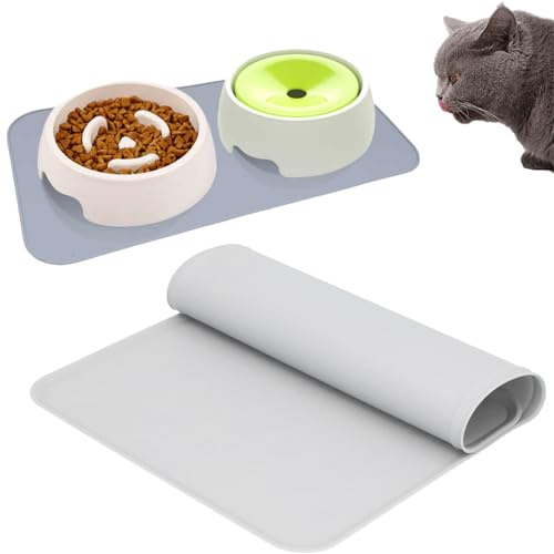 Topyond Silikon-Tischset, Silikon Platzsets für Kinder,Auslaufsichere Futternapfmatte Für Haustiere, 30x48cm,Wasserdicht Und Rutschfestes, Futterunterlage Für Haustiere, Für Hunde Und Katzen(Grau)