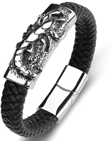 Aotiwe Bracelet Herren, Herren Armband Kette Skorpion Schwarz Man Bracelet Pu Leder 18.5cm