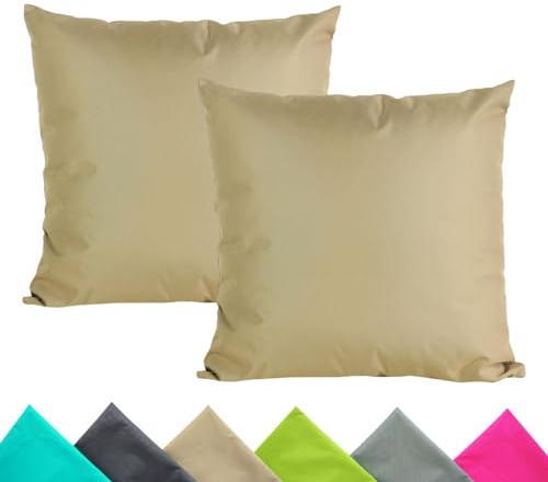 JACK 2er Set 40x40cm Outdoor Kissenhülle Kissenbezug Wasserfest Sitzkissen Lounge Kissen Garten Stuhl Lotus Effekt, Farbe:Taupe